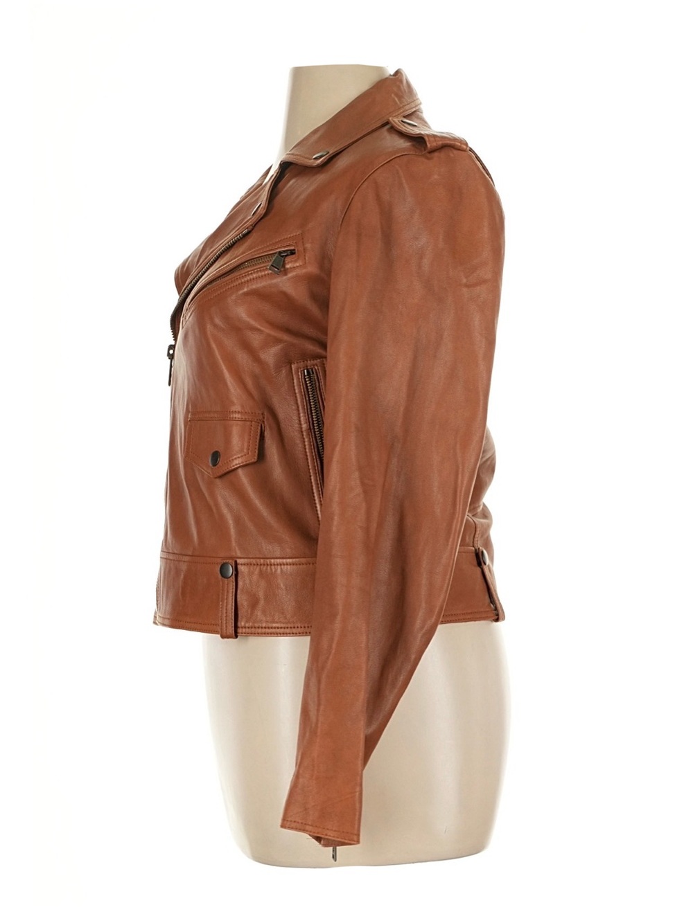 NWOT Polo Ralph Lauren Lamb Leather Moto Jacket Cognac Brown Asymmetrical Zip 14 - Picture 5 of 5